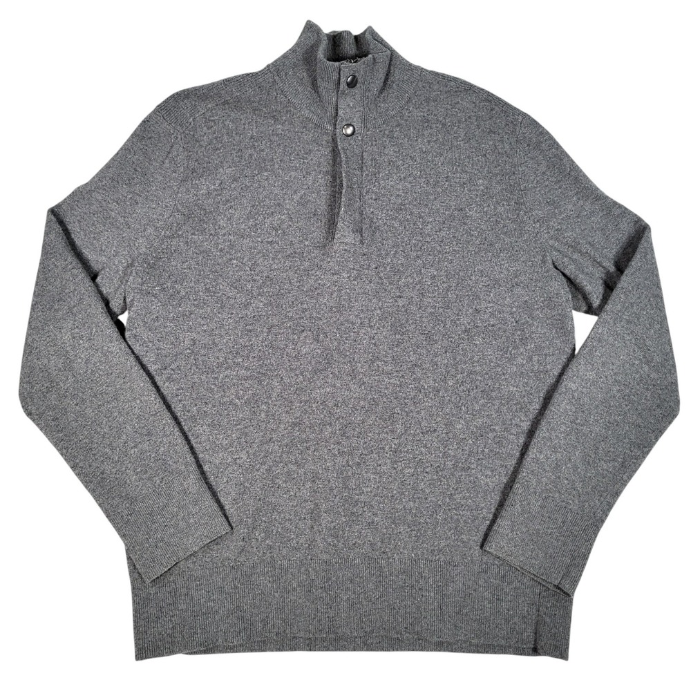 Banana Republic Sweater Mens L Mock Neck 1/4 Zip Snap Placket Gray Merino Wool